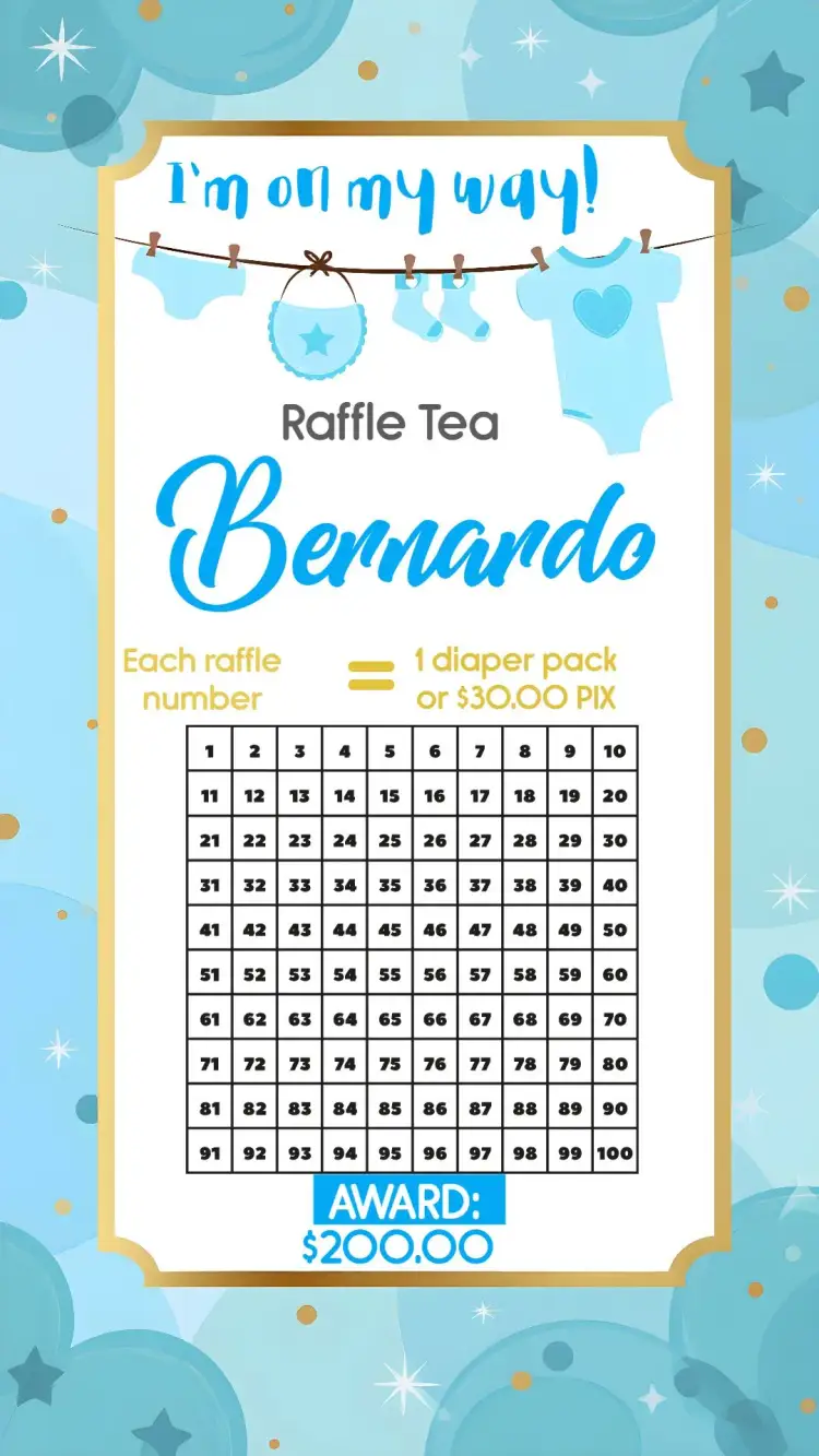 Invitation Baby Shower Clothesline Raffle 100 – Raffle Tea theme blue, golden, playful, childlike, modern, fun