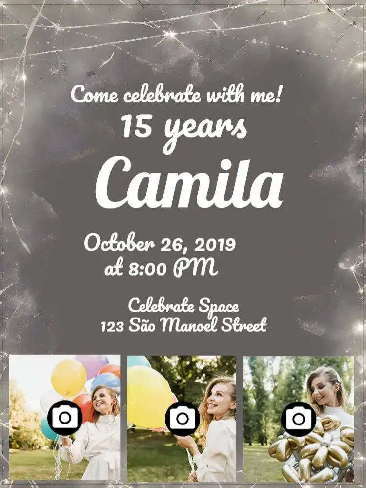 Invitation 15 Years Chalkboard With Photo Collage – Sweet 15 theme chalkboard, modern, delicate, feminine, mosaic, elegant