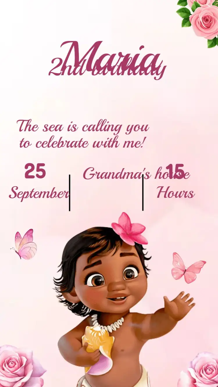 Invitation Moana Birthday Invitation – Kids' Birthday Party theme tropical, colorful, watercolor, maritime, adventure, cultural