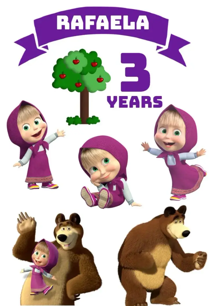 Masha and the Bear Colorful Cake Topper invitation