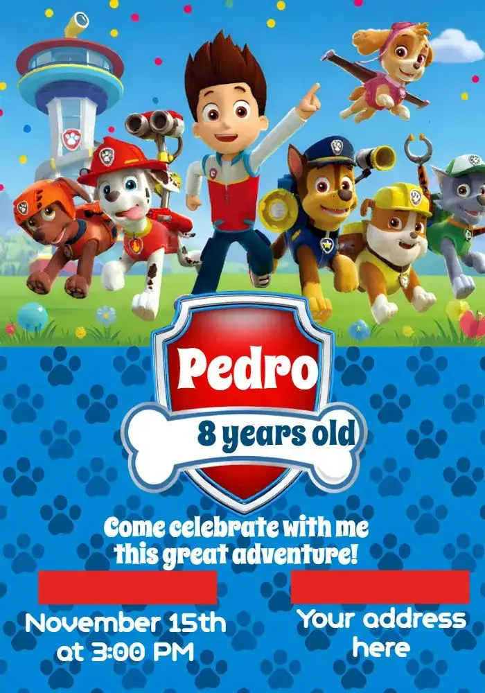 Invitation Paw Patrol Skye – Kids' Birthday Party theme colorful, themed, fun, adventure, childish