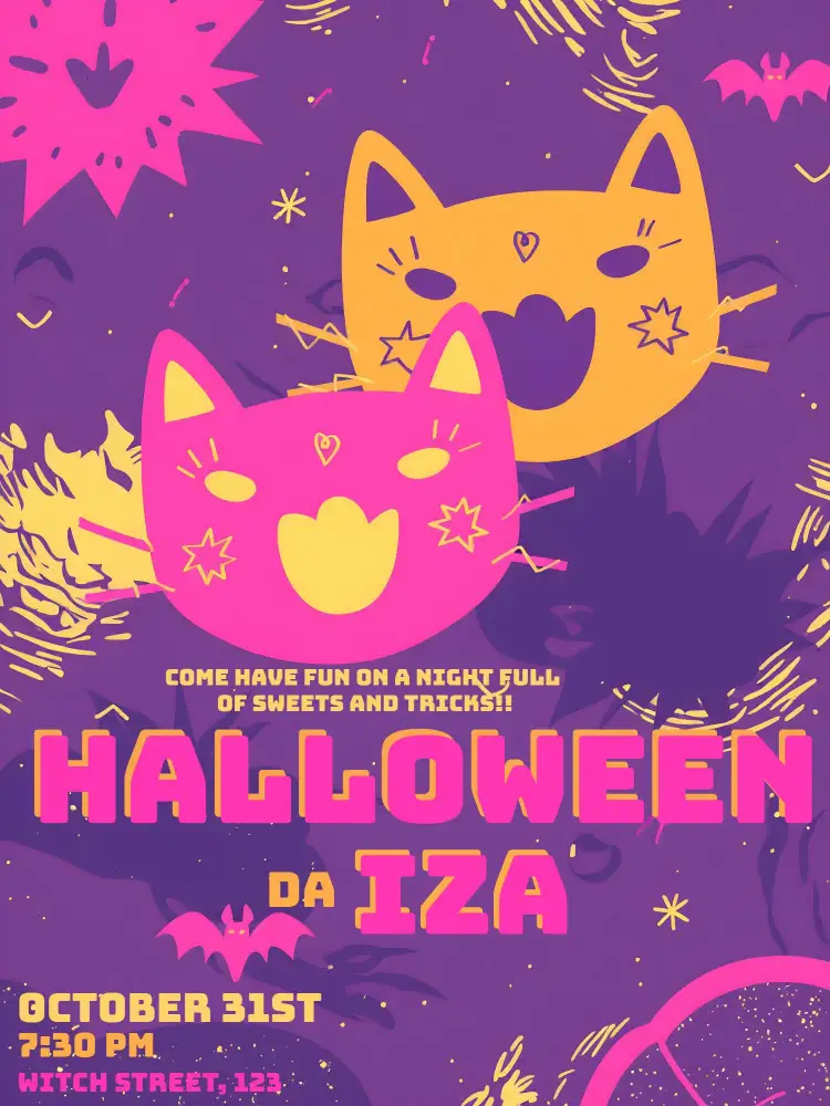 Invitation Witches Halloween Party – Commemorative Dates theme dark colors, Halloween graphic elements, witch illustrations, playful style, fun design