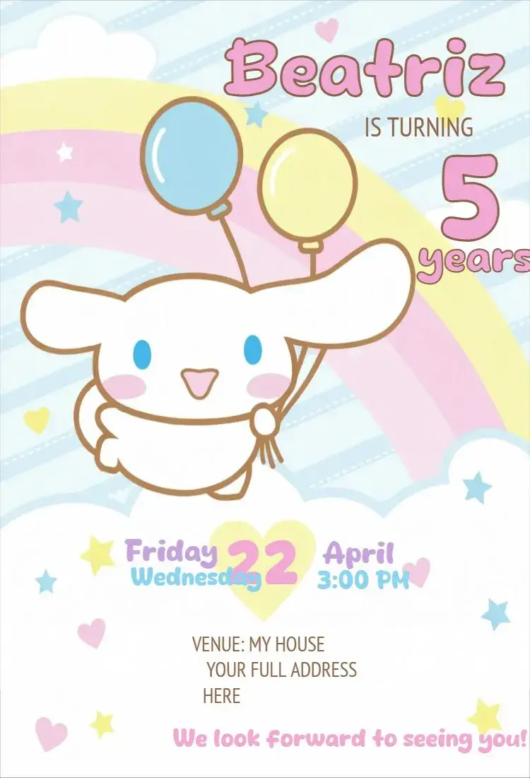 Invite Cinnamoroll 2 editable and customizable