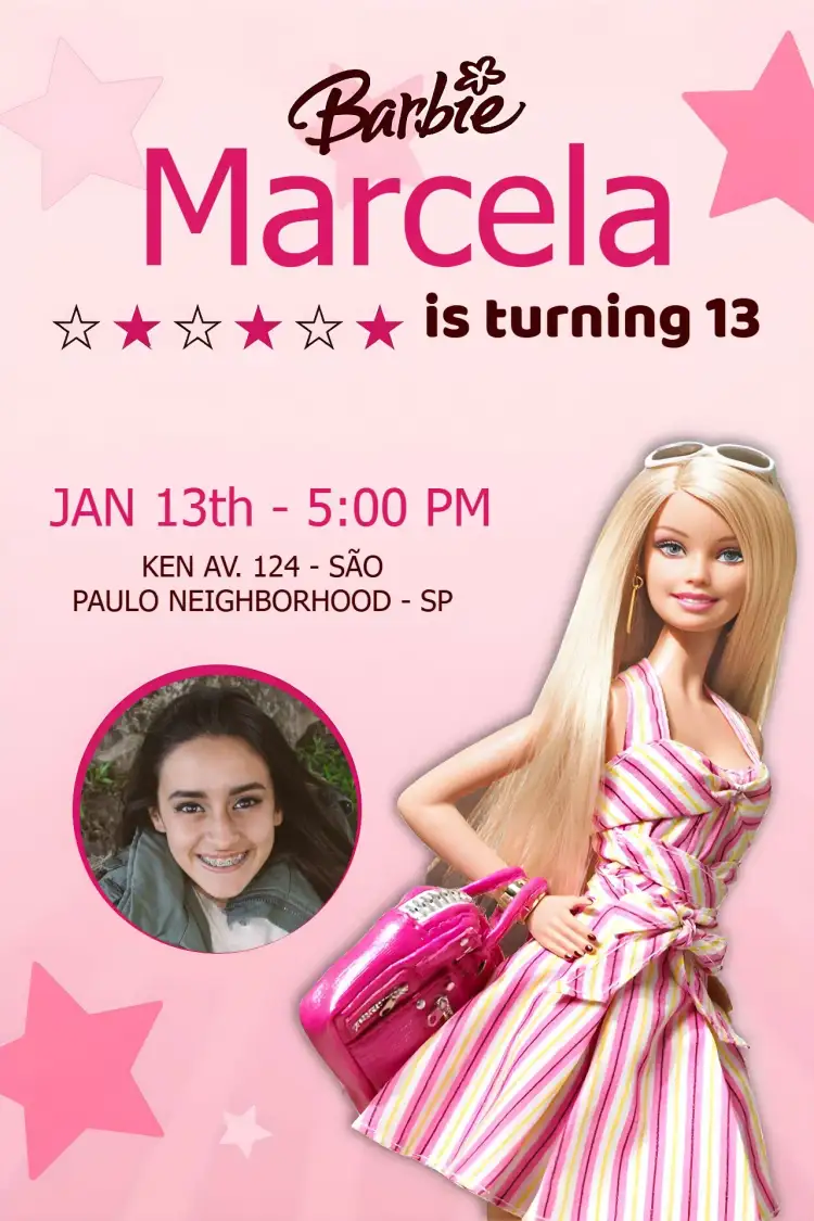Invitation Barbie With Colorful Photo – Sweet 15 theme colorful, playful, modern, thematic, fun