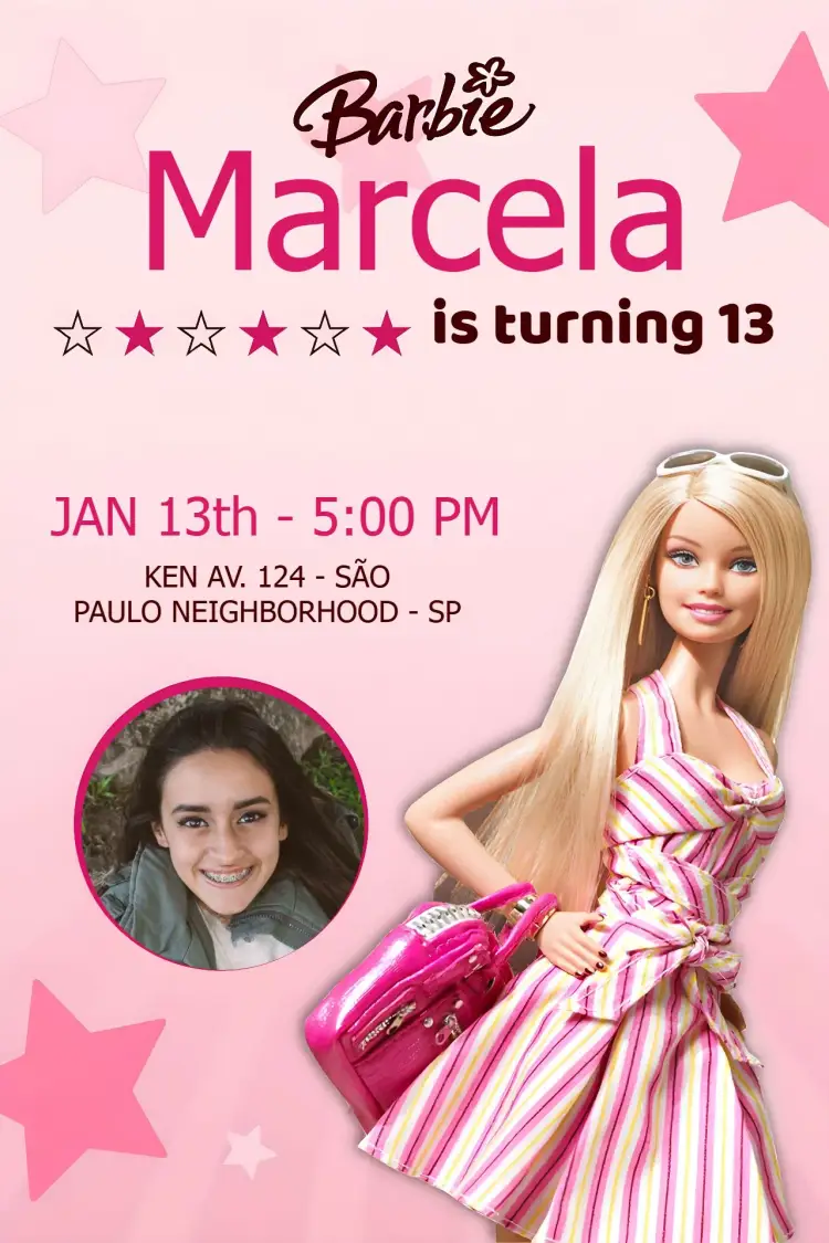 Barbie With Colorful Photo invitation