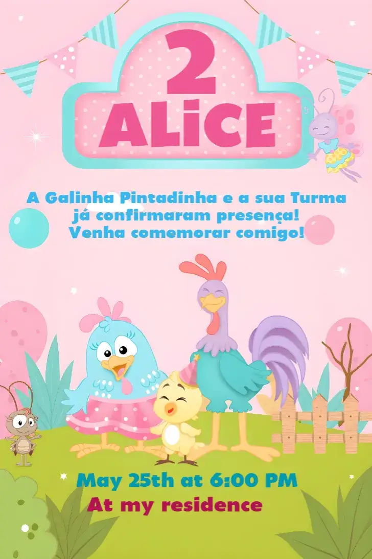Invitation Galinha Pintadinha – Most searched for theme colorful, fun, childish, playful, themed