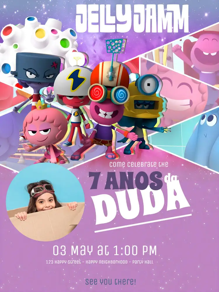 Invitation Jelly Jamm With Photo – Kids' Birthday Party theme colorful, fun, childish, music-themed, character illustrations, modern