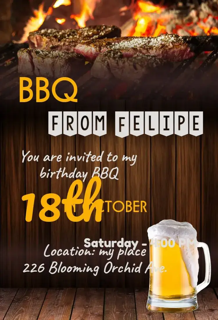 Invitation Barbecue Pub – Sweet 15 theme vibrant, laid-back, rustic, colorful, cheerful, pub-style