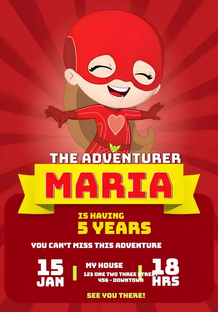 Invitation Red Adventurer - Gi Boy – Most searched for theme red, adventure, colorful, games, childlike illustrations