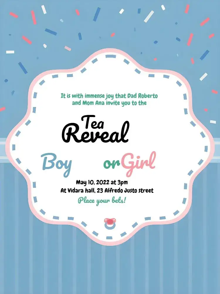 Invitation Heart Gender Reveal Tea – Gender Reveal theme modern, colorful, delicate, minimalist, cheerful, striped