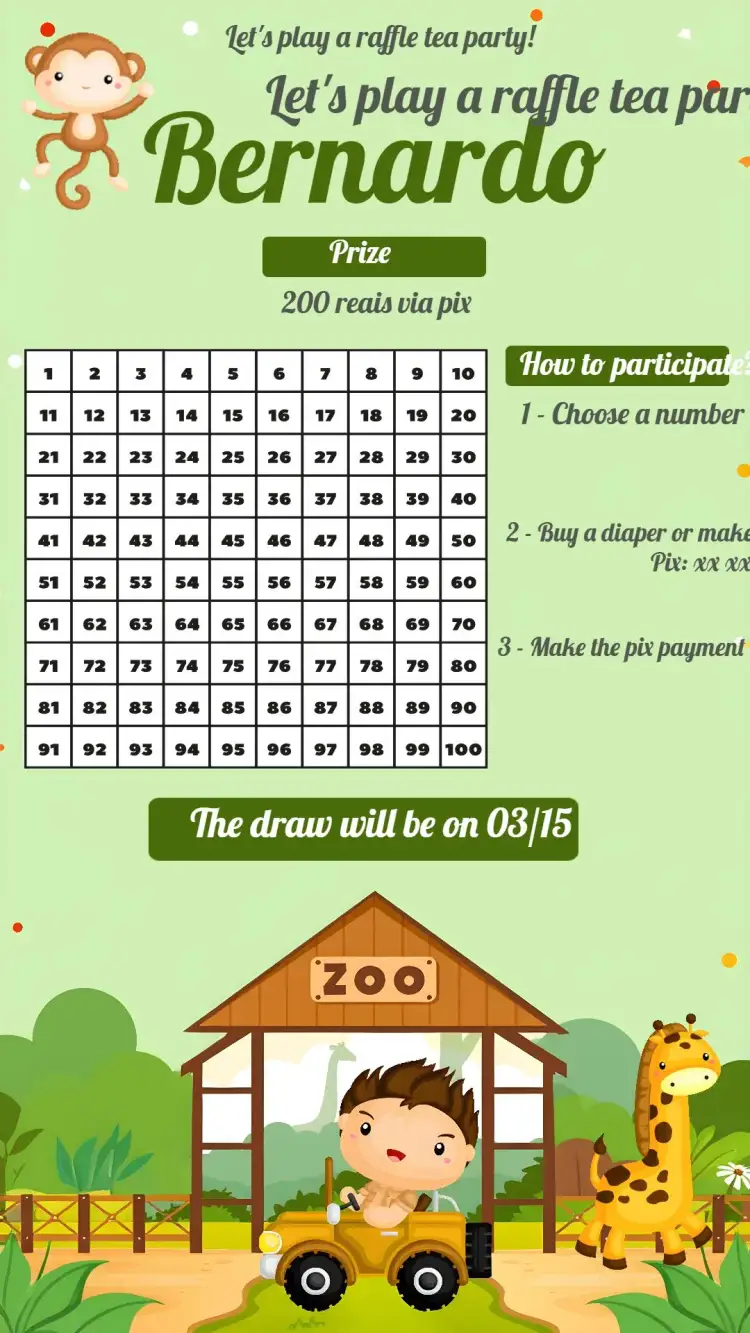Invitation Safari Tea Raffle Tea – Raffle Tea theme safari, animals, flowers, green and brown, rustic, fun