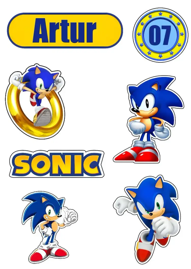 Invitation Sonic Blue Cake Topper – Cake topper theme blue, yellow, games, fun, children's, themed