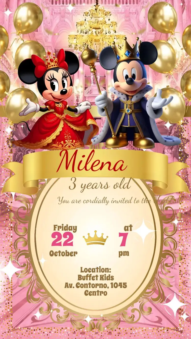 Invitation Mickey and Minnie – Kids' Birthday Party theme colorful, fun, playful, themed, Disney, cheerful
