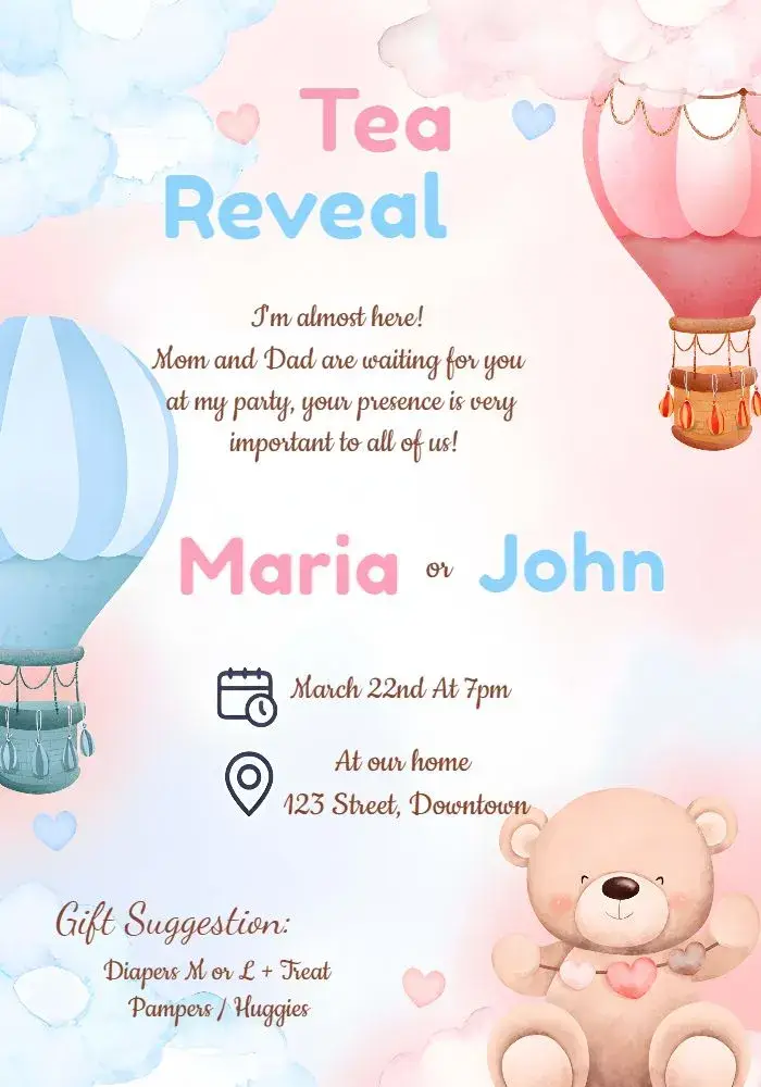 Pink And Blue Baby Bears Gender Reveal invitation