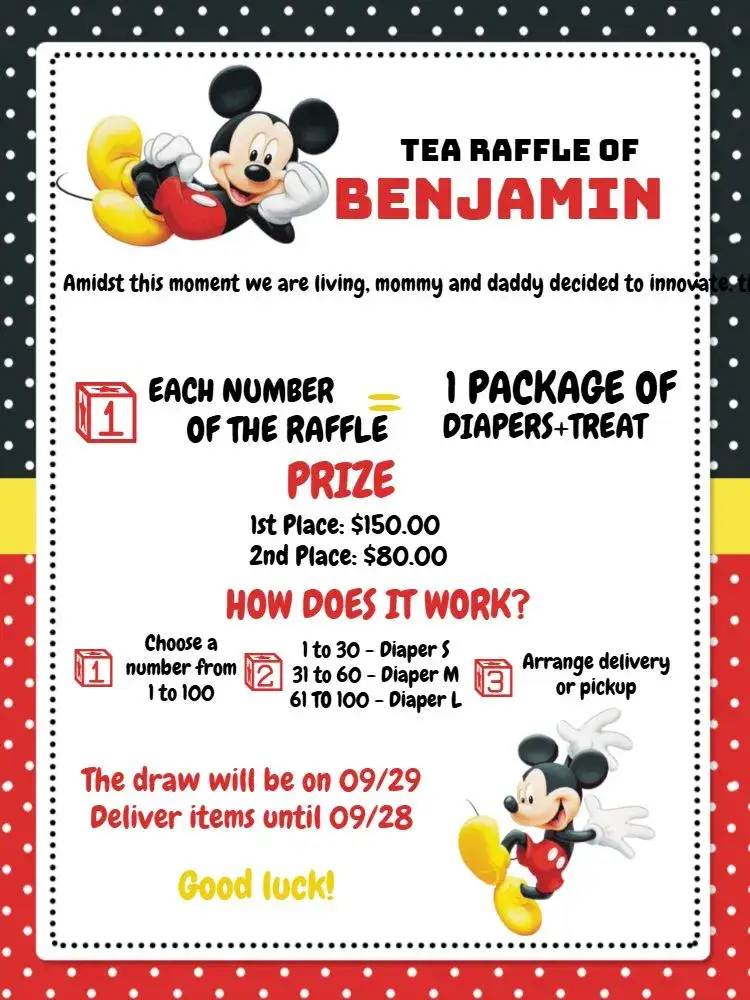 Invitation Mickey Boy Raffle Tea – Raffle Tea theme fun, colorful, childish, thematic, modern, playful