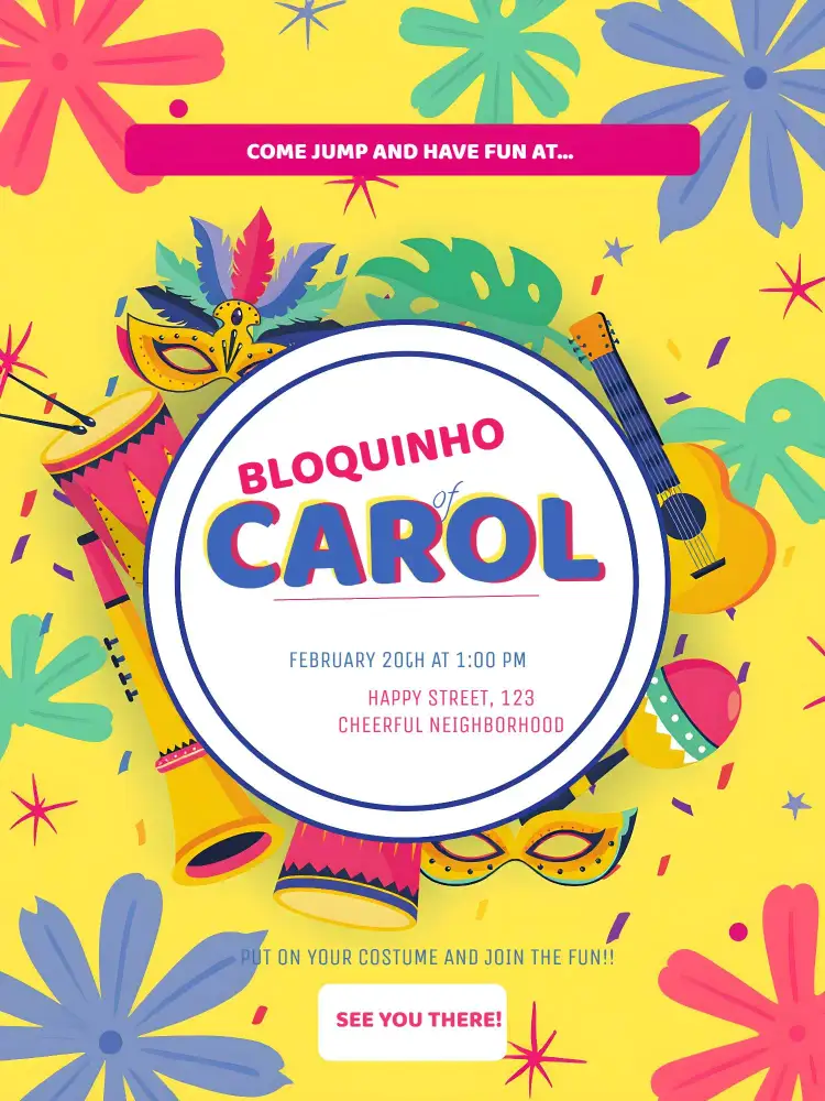 Invitation White Carnival Party – Commemorative Dates theme carnival, colorful, festive, white, modern, fun