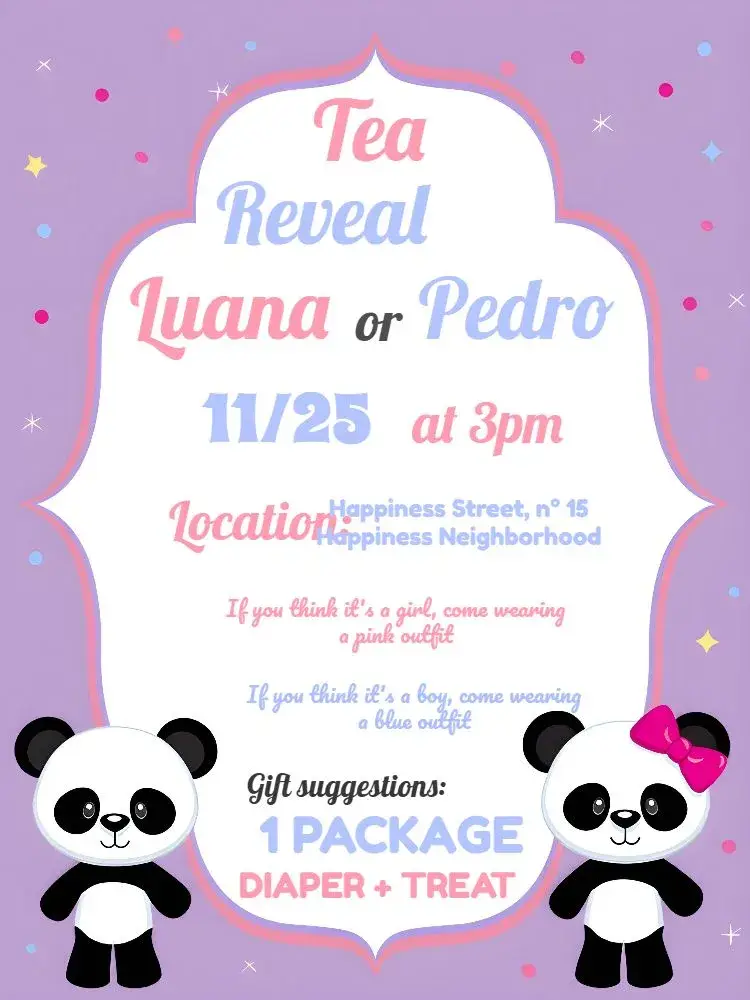 Blue Panda Gender Reveal invitation