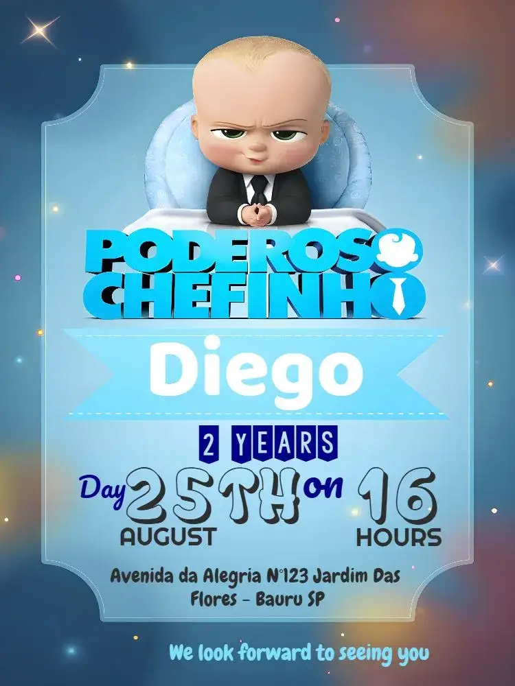 Powerful Gray Boss Baby invitation