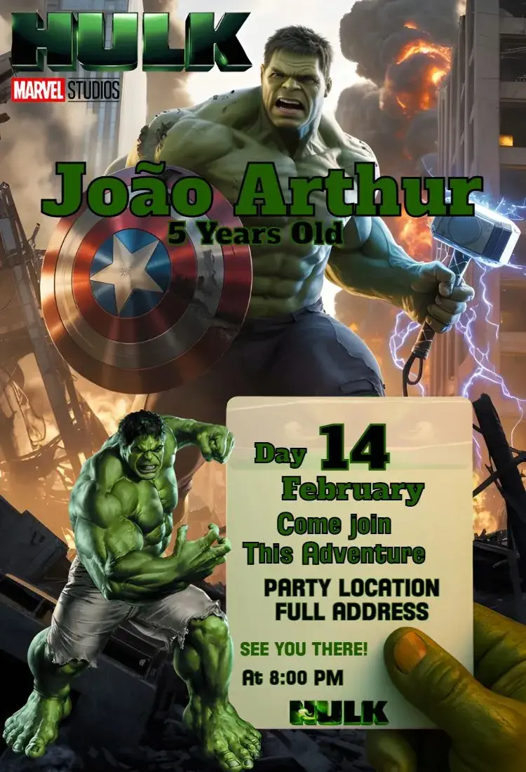 Invite The Incredible Hulk editable and customizable