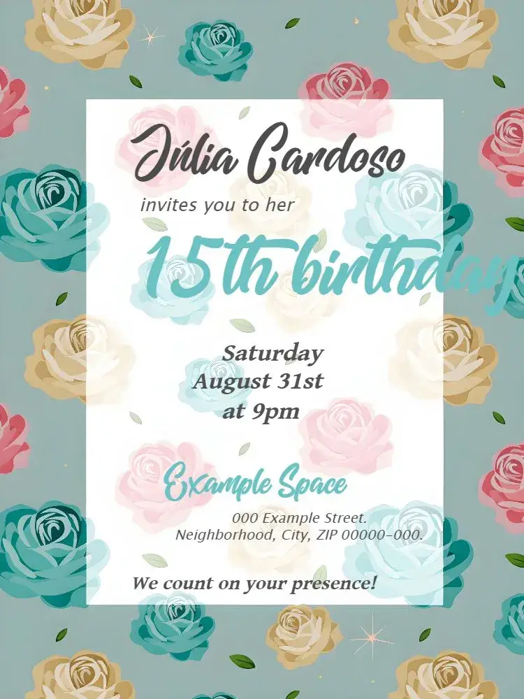 15th Floral Blooming Years invitation