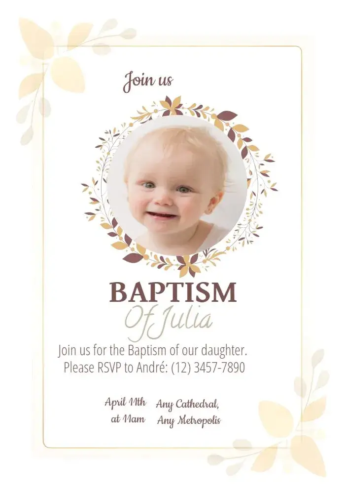 Invite Floral Girl Baptism With Photo Baptism editable and customizable