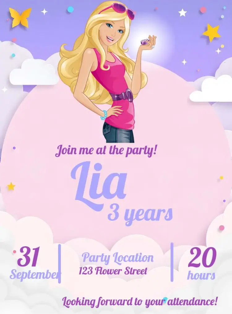 Barbie Pink Lilac invitation