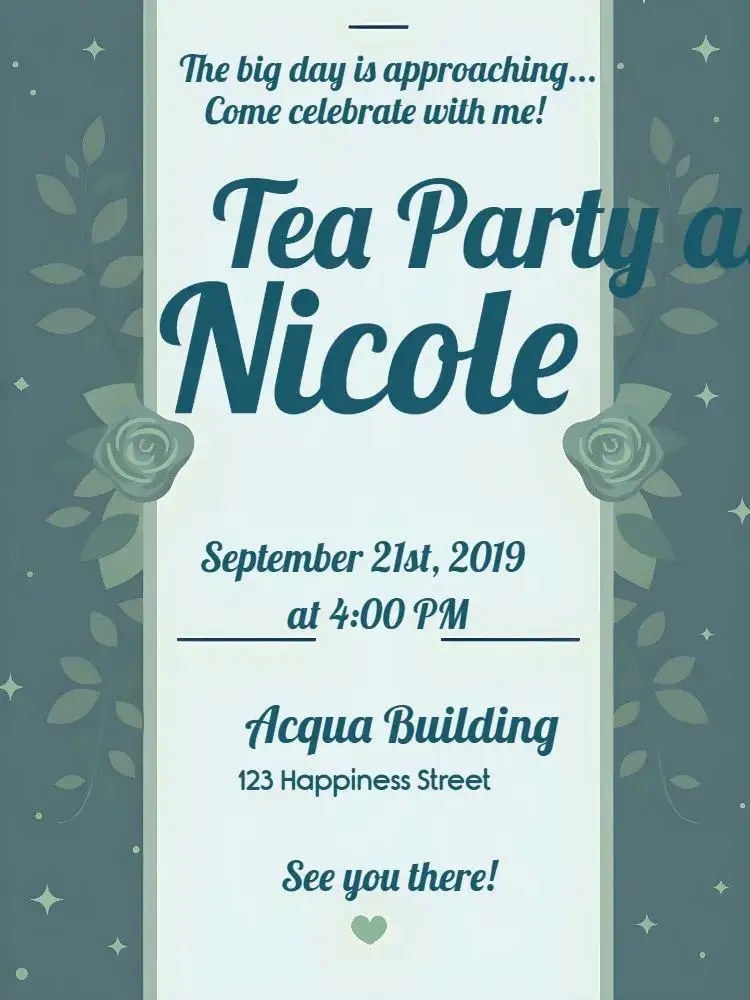 Invitation Bridal Shower Tea – Bridal Shower theme floral, romantic, green, roses, blue, modern