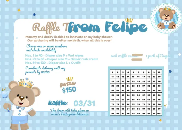 Invitation Prince Teddy Bear Raffle Tea Party – Raffle Tea theme blue, playful, childlike, cute, balloons, teddy bears
