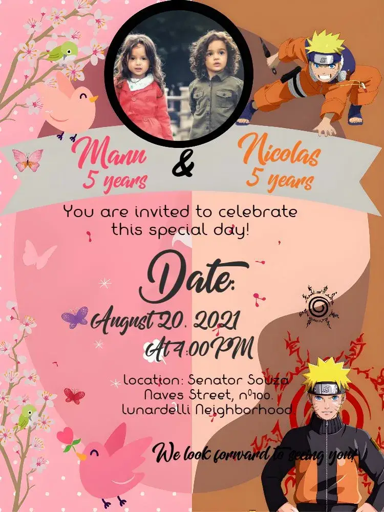 Double Enchanted Garden And Naruto With Girl Photo invitation