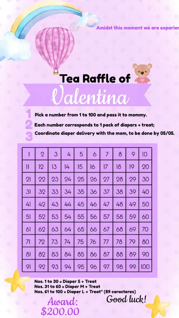 Invitation Tea Raffle Teddy Bear Card – Raffle Tea theme lilac, cute, colorful, childlike, balloons, teapot