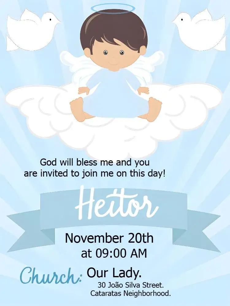 Invitation Blue Boy Baptism – Baptism theme light blue, white, angels, minimalist, religious, childish