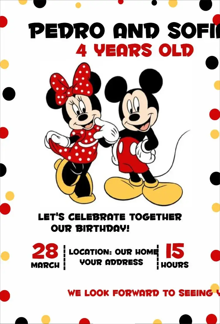 Invite Minnie and Mickey 2 editable and customizable