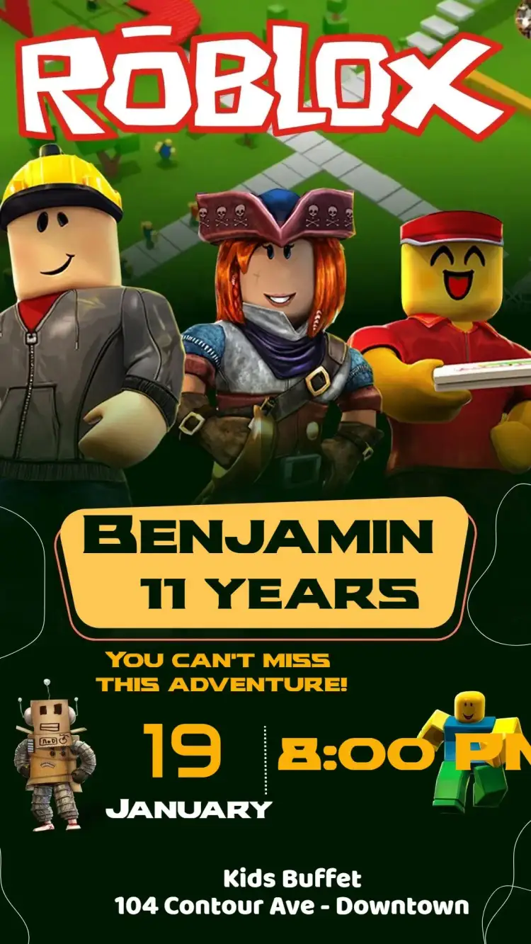 Invitation Roblox – Kids' Birthday Party theme colorful, games, fun, modern, digital-themed