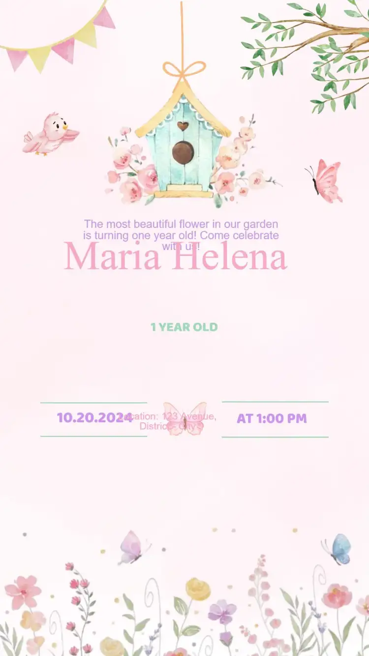 Invitation Enchanted Garden Birthday Invitation – Kids' Birthday Party theme colorful flowers, magical elements, playful style, vibrant colors, childish design, nature-inspired