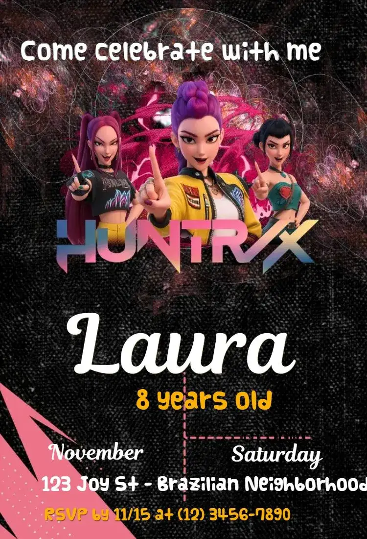 Invitation K-Pop Demon Hunters – Kids' Birthday Party theme K-Pop, colorful, modern, youthful, fun