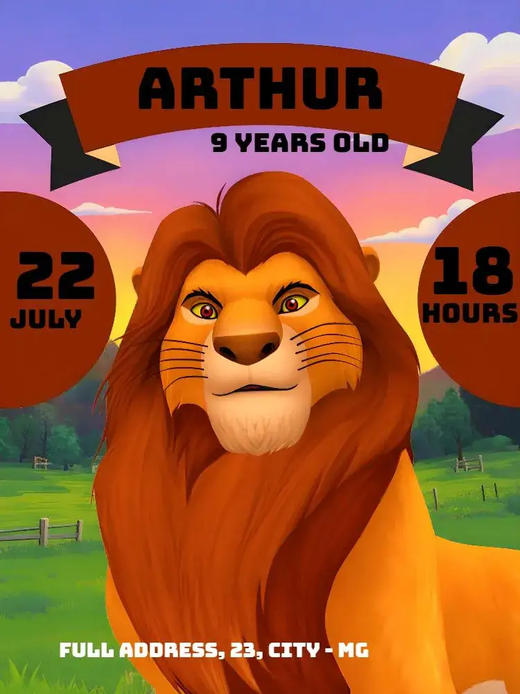 Invitation Black Lion King – Kids' Birthday Party theme warm colors, wild style, graphic elements from The Lion King, fun design, natural color palette