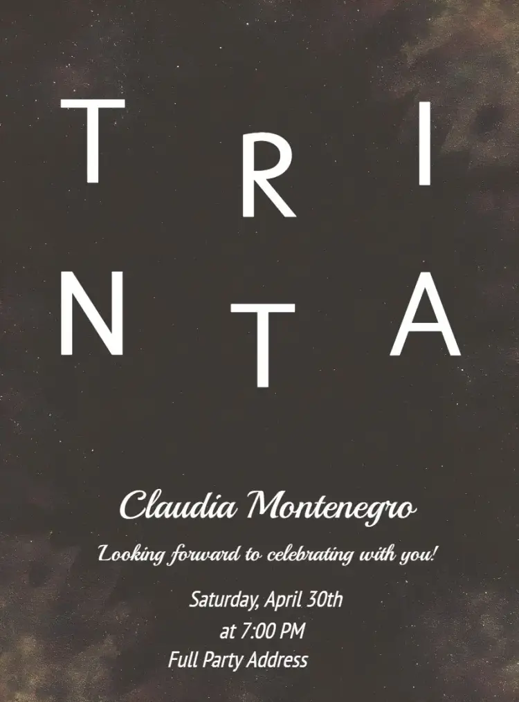 Thirty Years Minimalist Glitter invitation