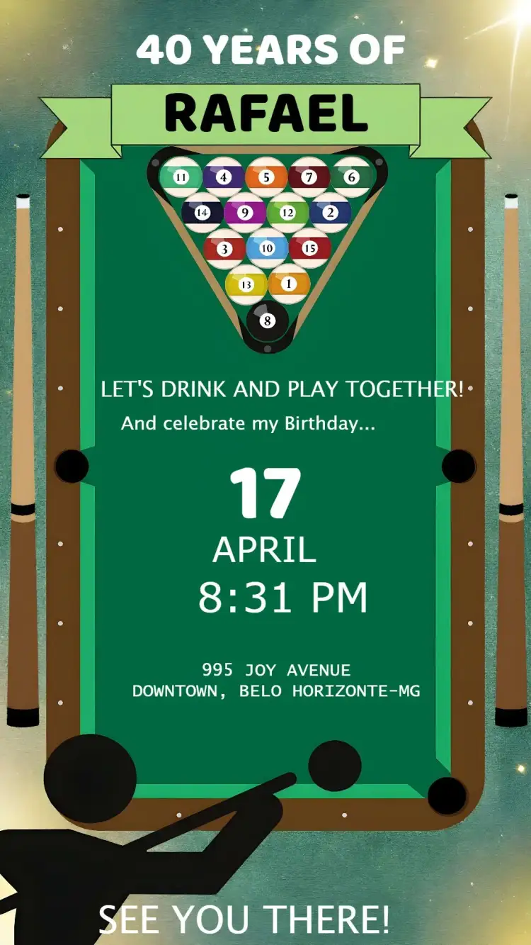 Invitation Pool Table Invitation – Birthday theme pub, games, lively, contemporary, relaxed, fun