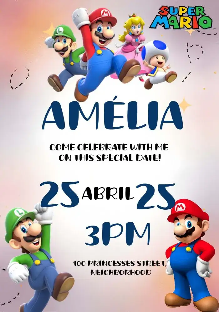 Invitation Mario Bros Nintendo – Most searched for theme colorful, fun-filled, games, childlike, themed