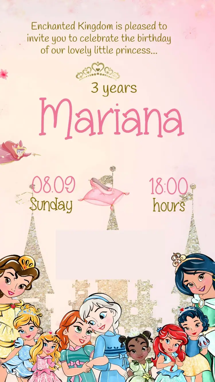 Disney Princesses Glitter invitation