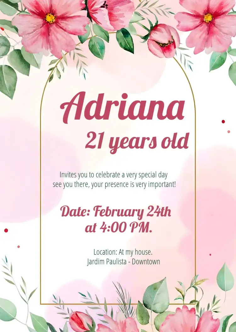 Invitation Floral Feminine – Kids' Birthday Party theme floral, romantic, soft, colorful, childish, feminine