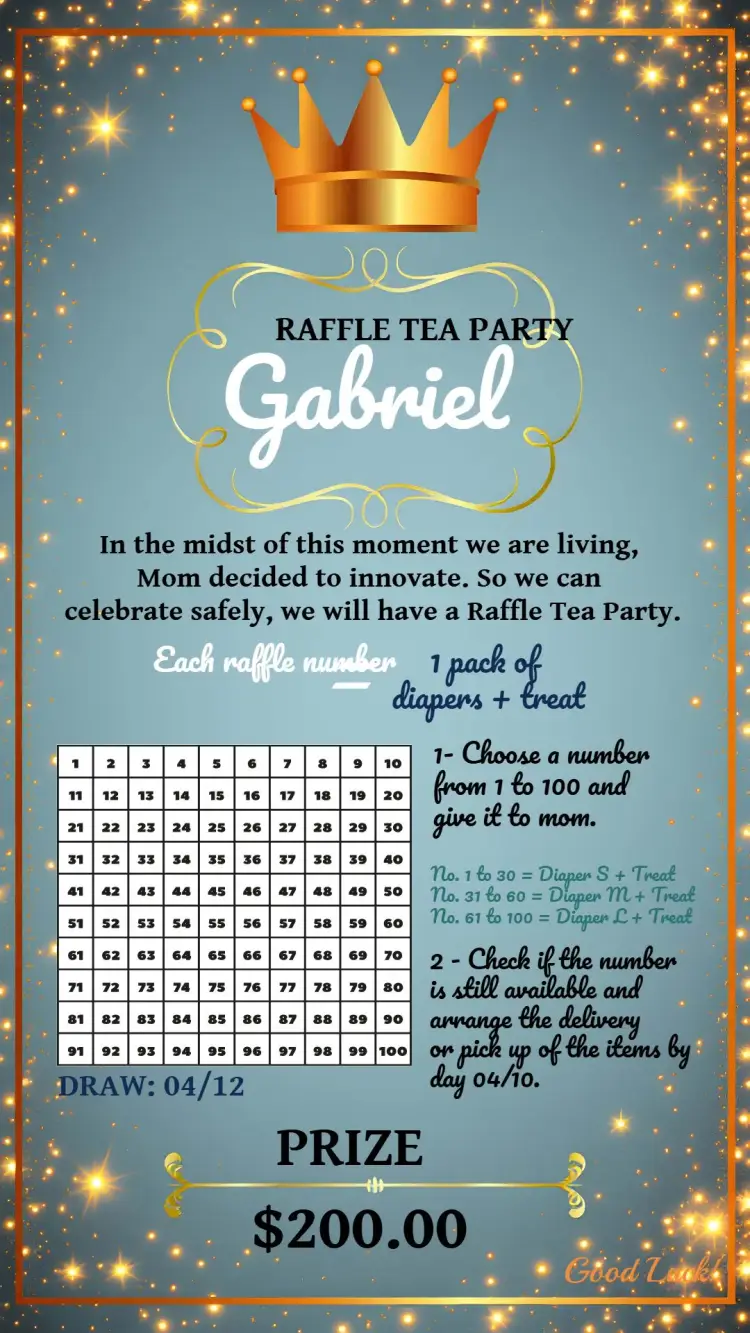Prince Teddy Bear Tea Raffle invitation