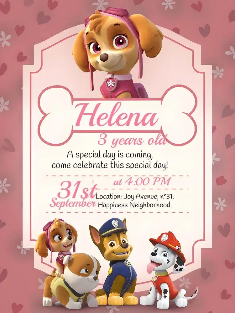 Skye Paw Patrol Zuma invitation
