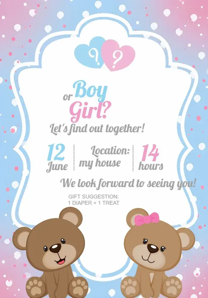 Pink Teddy Bears Gender Reveal invitation