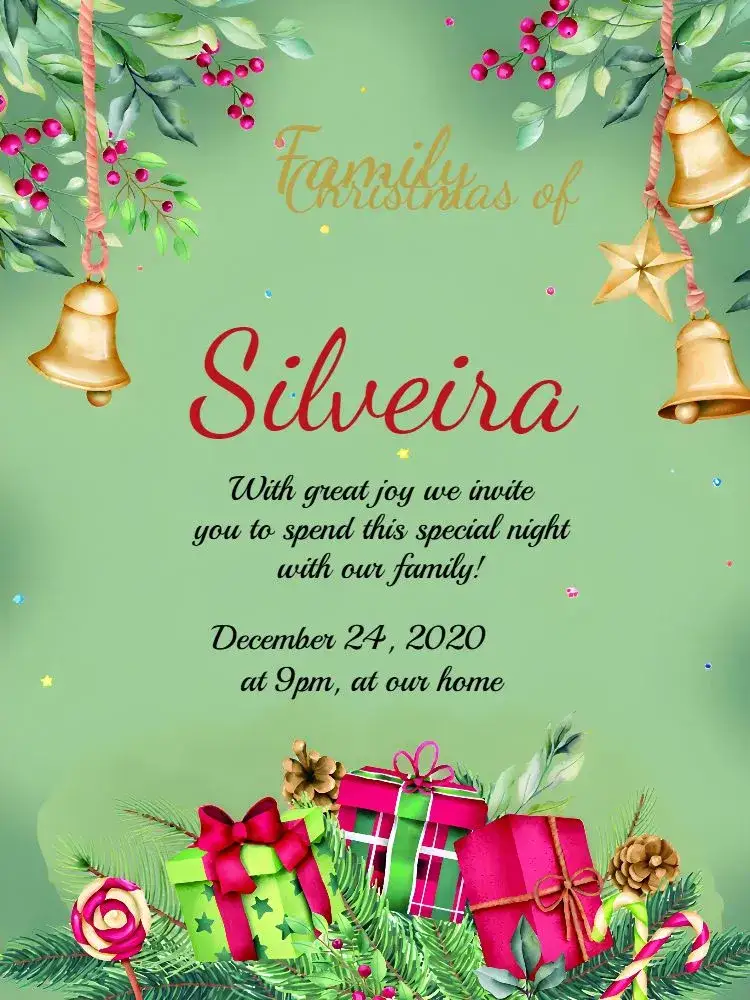 Invitation Green Christmas Dinner – Commemorative Dates theme Christmas-themed, Festive, Green and gold, Modern, Cheerful, Classic