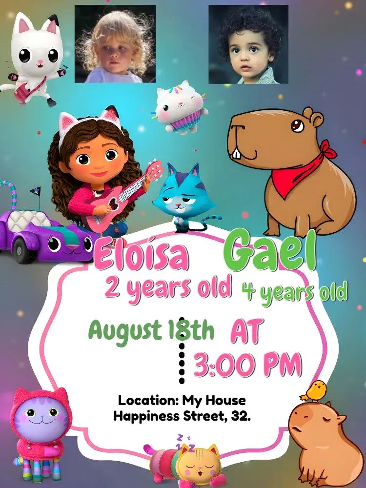 Double The Magical House Of Gabby And Capybara With Boy Photo invitation