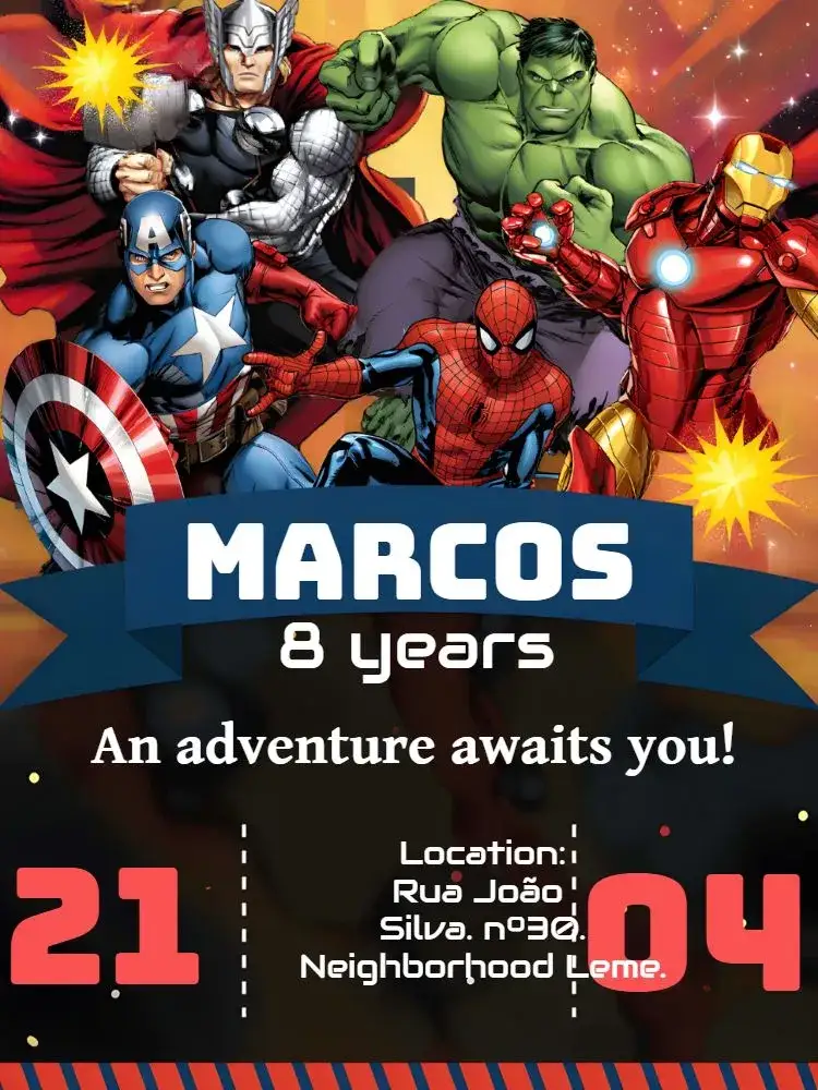 Invitation The Yellow Avengers – Most searched for theme yellow, modern, superheroes, colorful, dynamic