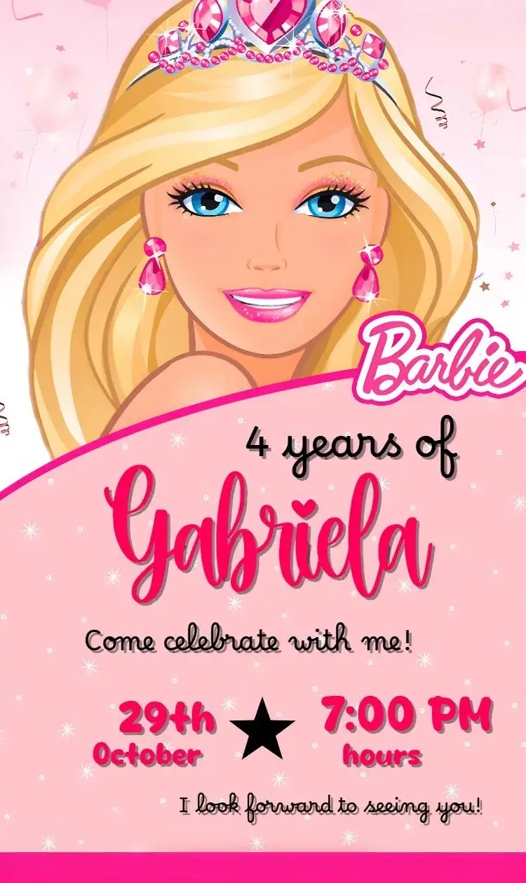 Invitation Barbie – Kids' Birthday Party theme pink, sparkle, fantasy, modern, fun