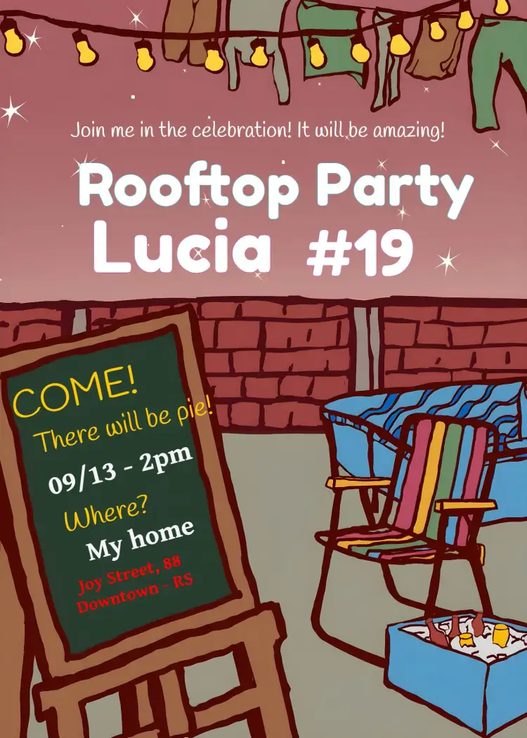 Invitation Adult Rooftop Party – Birthday theme colorful, modern, relaxed, vibrant, festive