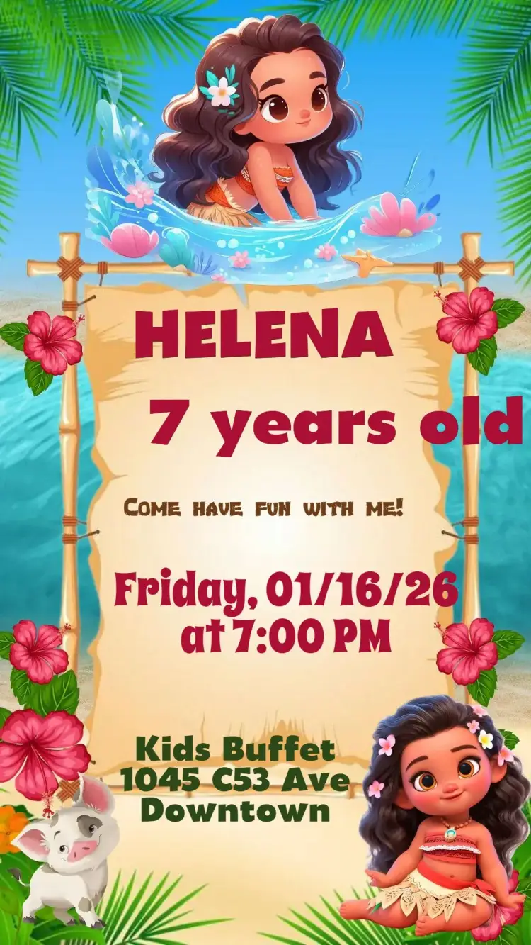 Invitation Moana Baby – Kids' Birthday Party theme tropical, colorful, fun, nautical, adventure, cute